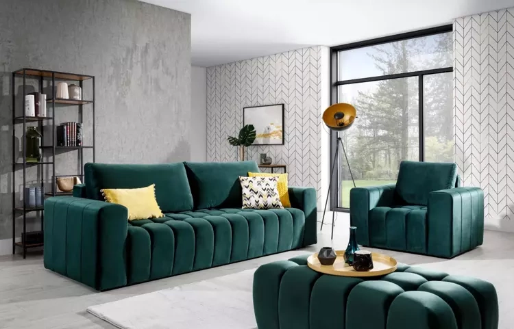 Stylowa sofa z unikalnym pikowanym siedziskiem