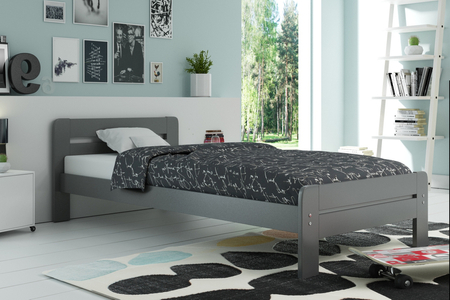 Drewniane łóżko Dallasso z materacem 90x200 cm grafitowe