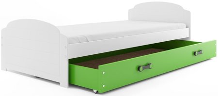 Dwuosobowe łóżko Lola 90x200 cm z wysuwanym spaniem w kolorze biały + zielony