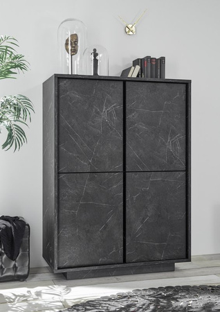 Komoda Ice czterodrzwiowa wysoka 92 cm marmur antracyt mat