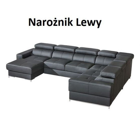 Narożnik Bazalt 361 x 254 cm cm z regulowanymi zagłówkami skóra naturalna