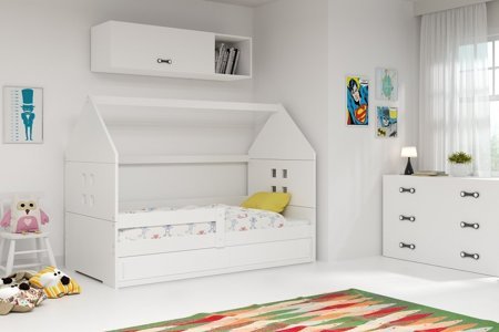 Wygodne łóżko dziecięce Domek 80x160 cm z materacem w kolorze białym